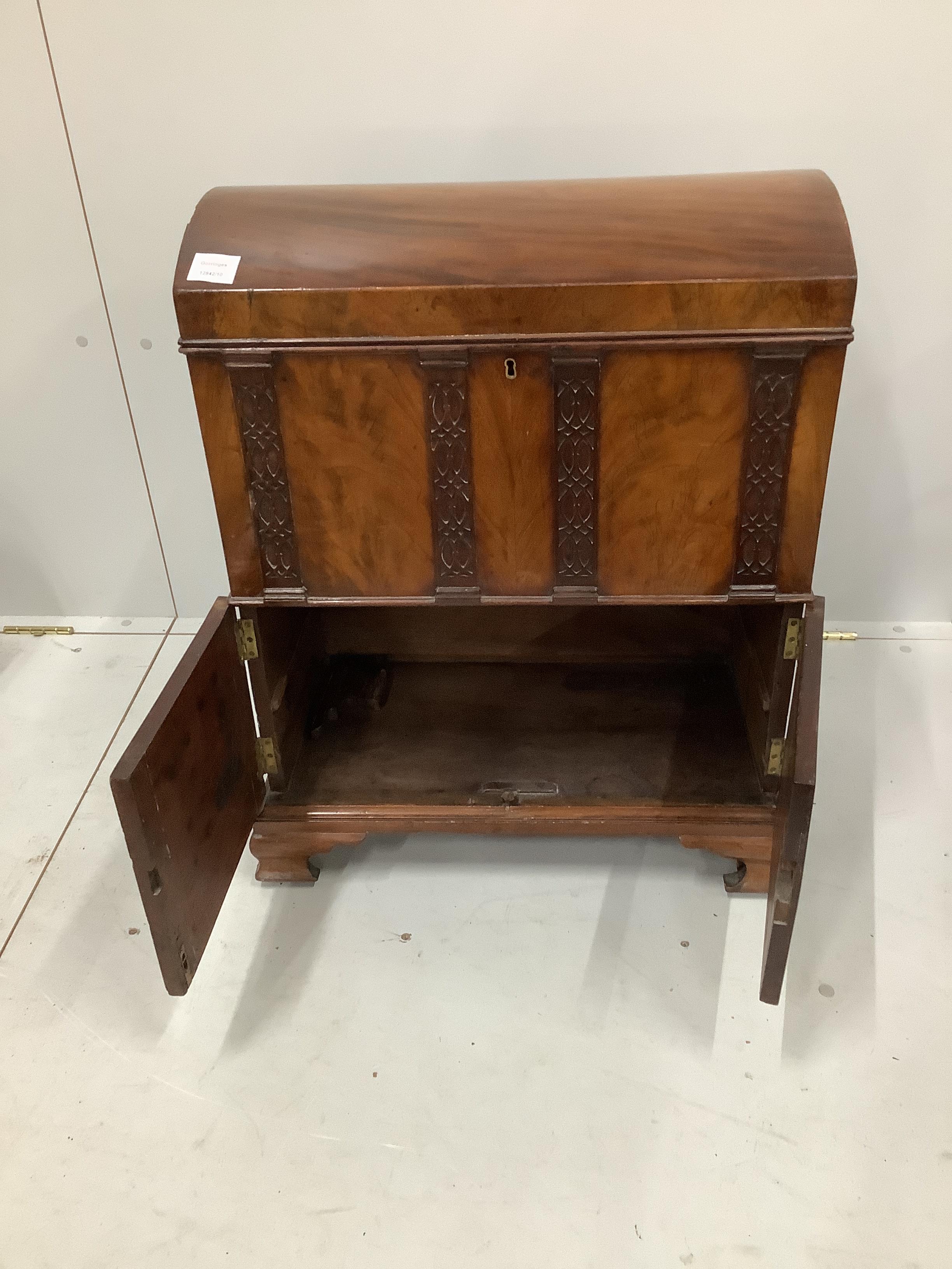 An early 20th century mahogany domed top cellaret, width 58cm, depth 31cm, height 74cm